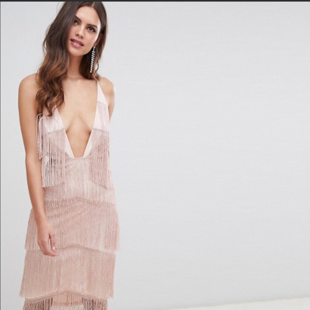 Asos Blush Punk Fringe Midi Dress